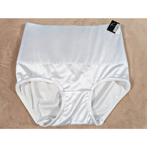 New White High Waist Nylon Spandex Briefs PLus‎ Size XL Panties Tummy Shapewear